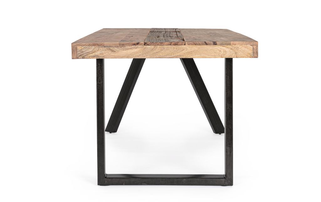 Table à manger industrielle 6 places bois de manguier recyclé et pieds acier noir Kramer 160 cm - Photo n°4