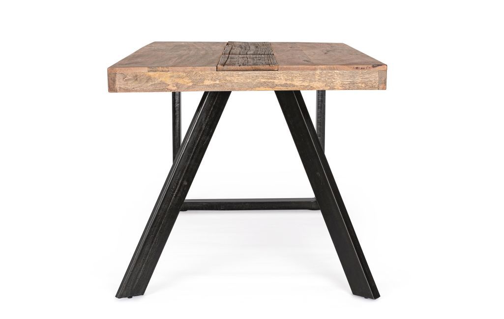 Table à manger industrielle 6 places bois de manguier recyclé et pieds acier noir Kramer 160 cm - Photo n°5