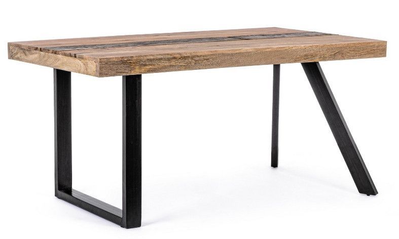 Table à manger industrielle 6 places bois de manguier recyclé et pieds acier noir Kramer 160 cm - Photo n°1
