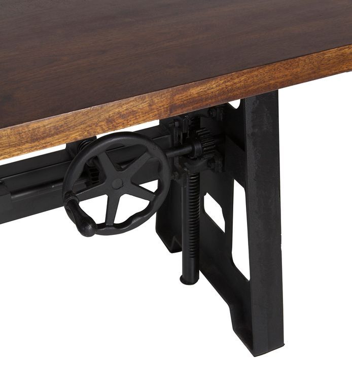 Table à manger industrielle hauteur réglable fer noir et bois de manguier marron Kouba 160 cm - Photo n°6
