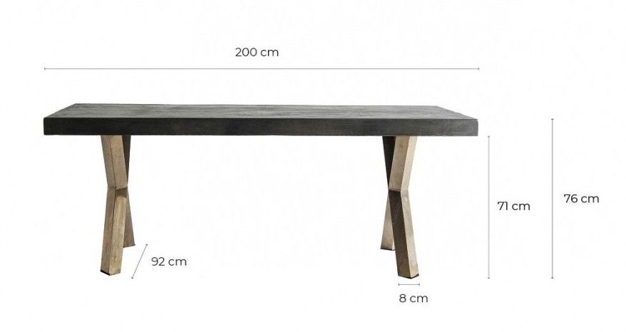 Table à manger plateau bois d'orme gris et pieds fer doré Kenza 200 cm - Photo n°7
