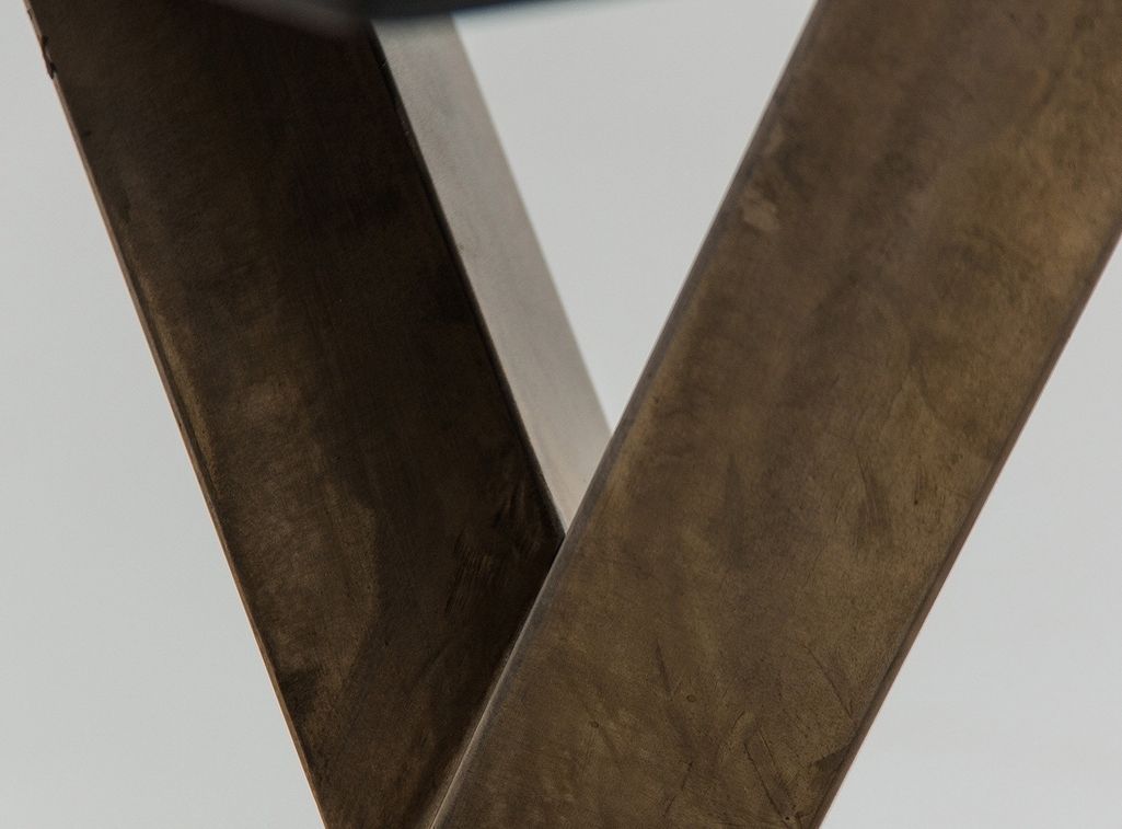 Table à manger plateau bois d'orme gris et pieds fer doré Kenza 200 cm - Photo n°6