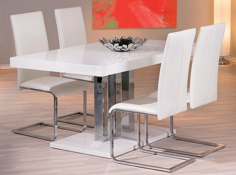 Table à manger laqué blanc et pieds métal chromé Arazzi 160 cm