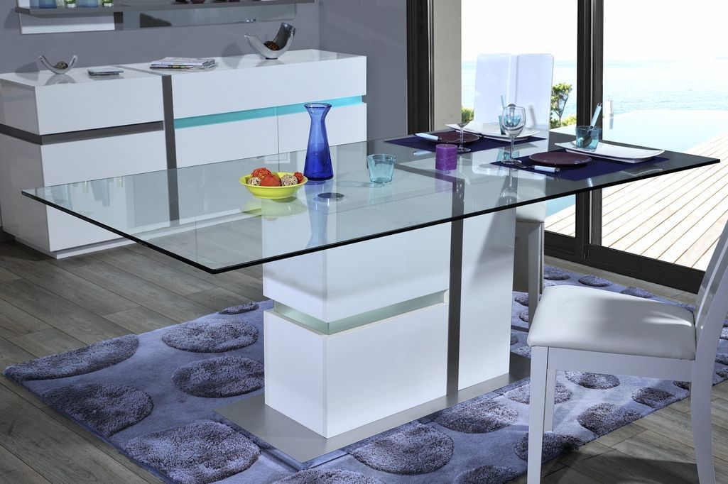 Table à manger lumineuse rectangulaire verre transparent Kartz - Photo n°3