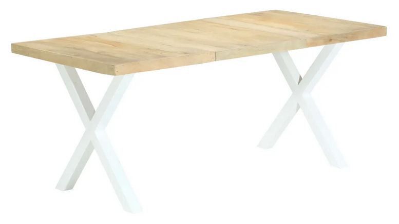 Table à manger manguier massif clair et pieds métal blanc en X droit Ledor 180 cm - Photo n°1