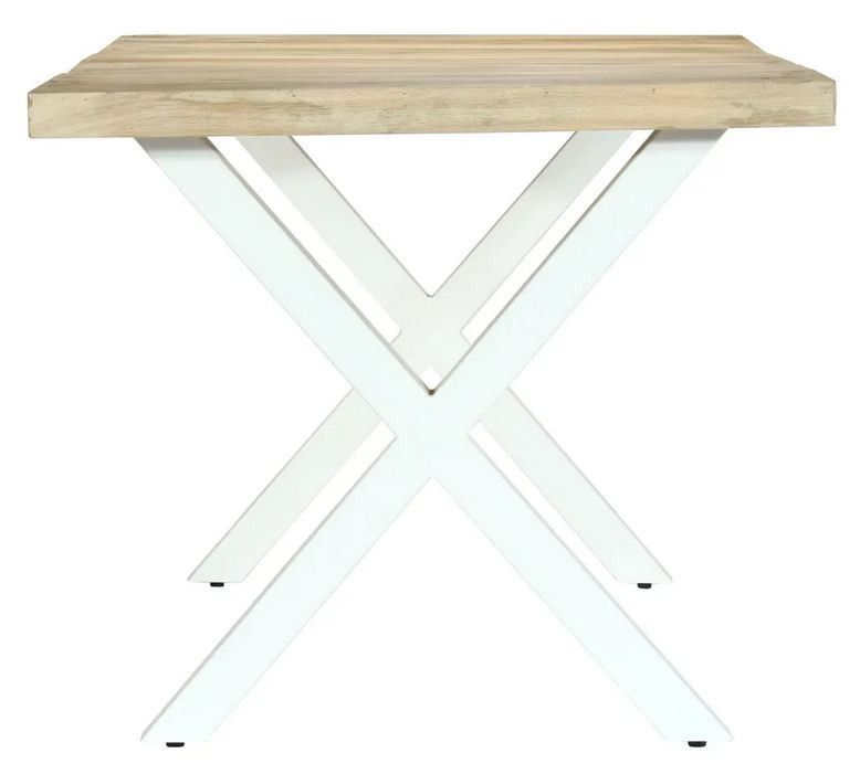 Table à manger manguier massif clair et pieds métal blanc en X droit Ledor 180 cm - Photo n°3