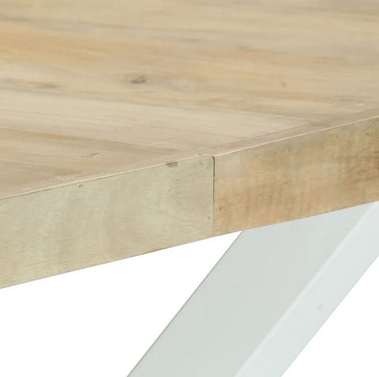 Table à manger manguier massif clair et pieds métal blanc en X droit Ledor 180 cm - Photo n°5