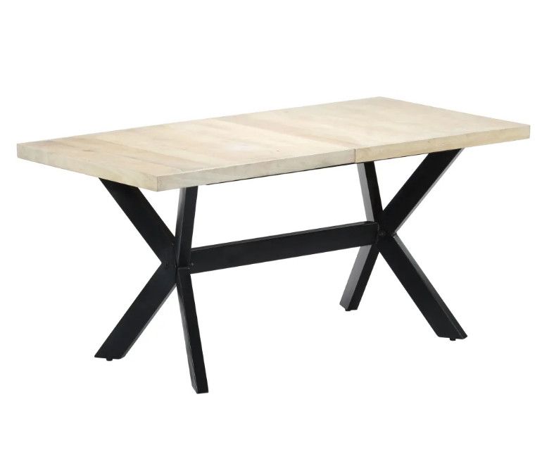 Table à manger manguier massif clair et pieds métal noir Maxi 160 - Photo n°1
