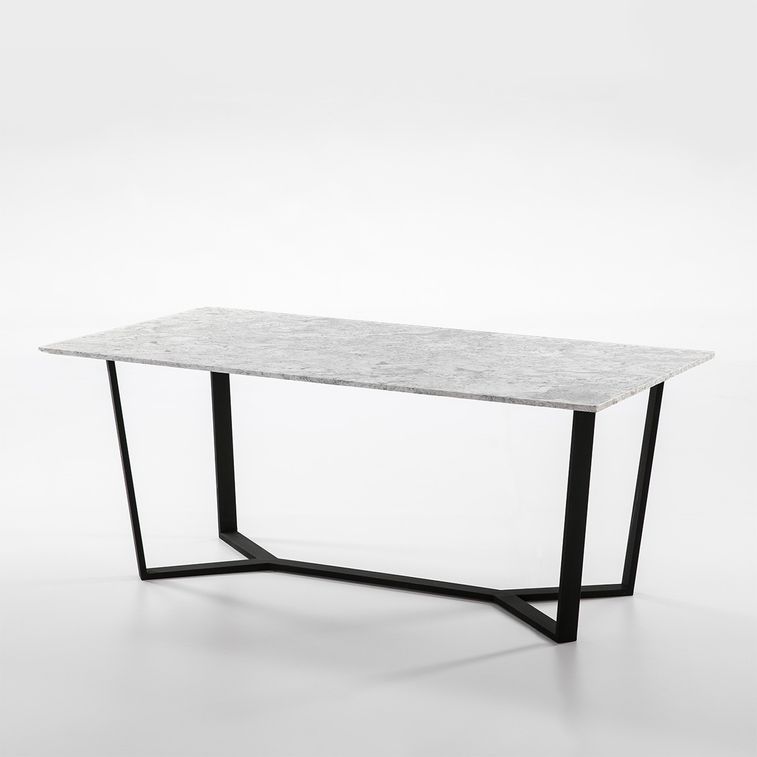 Table à manger marbre blanc et pieds métal noir 180 cm - Photo n°1