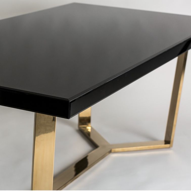 Table à manger design pieds acier doré et plateau miroir noir Oliva 200 cm - Photo n°8
