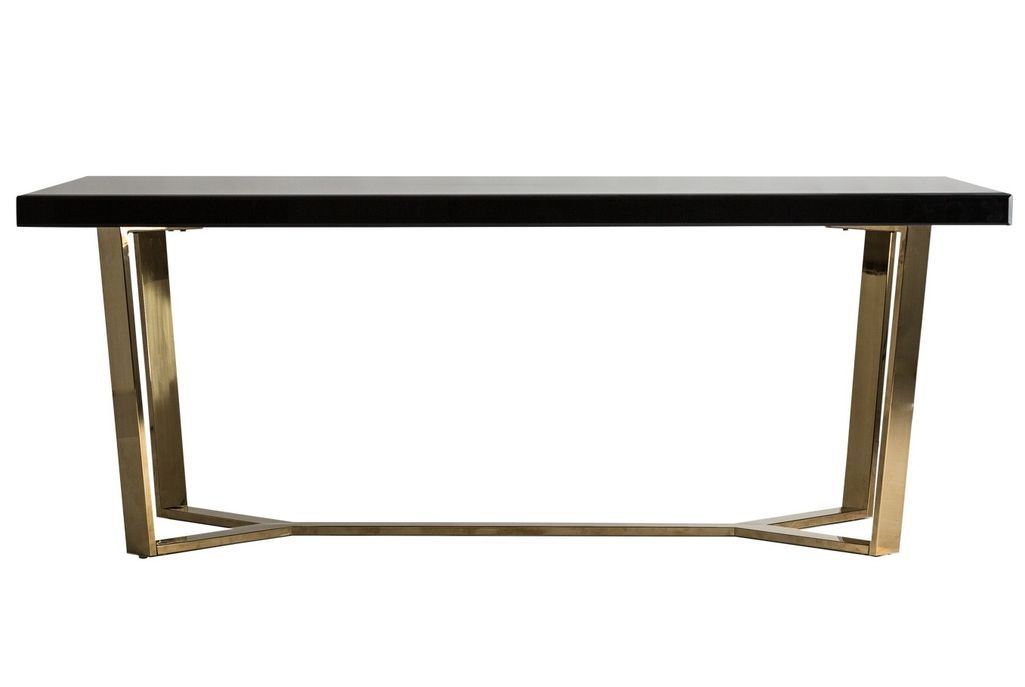 Table à manger design pieds acier doré et plateau miroir noir Oliva 200 cm - Photo n°1