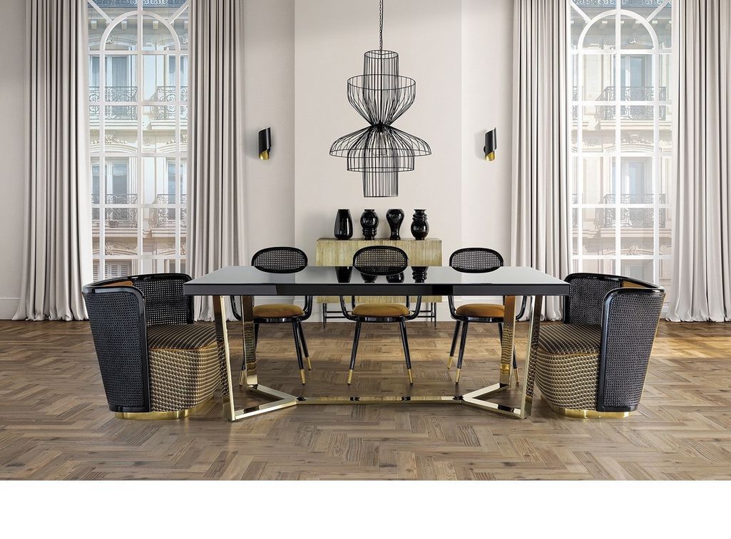 Table à manger design pieds acier doré et plateau miroir noir Oliva 200 cm - Photo n°2