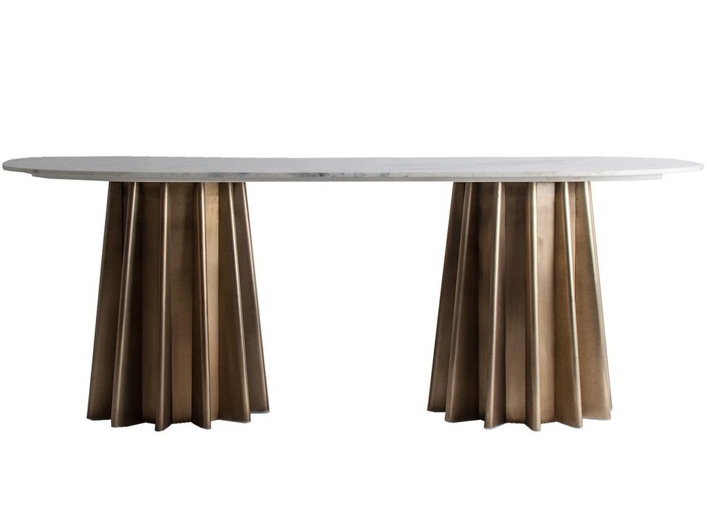 Table à manger ovale design marbre blanc et pied acier doré mat Mensa 200 cm - Photo n°4