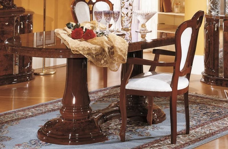 Table à manger ovale extensible bois brillant acajou Divin - Photo n°1
