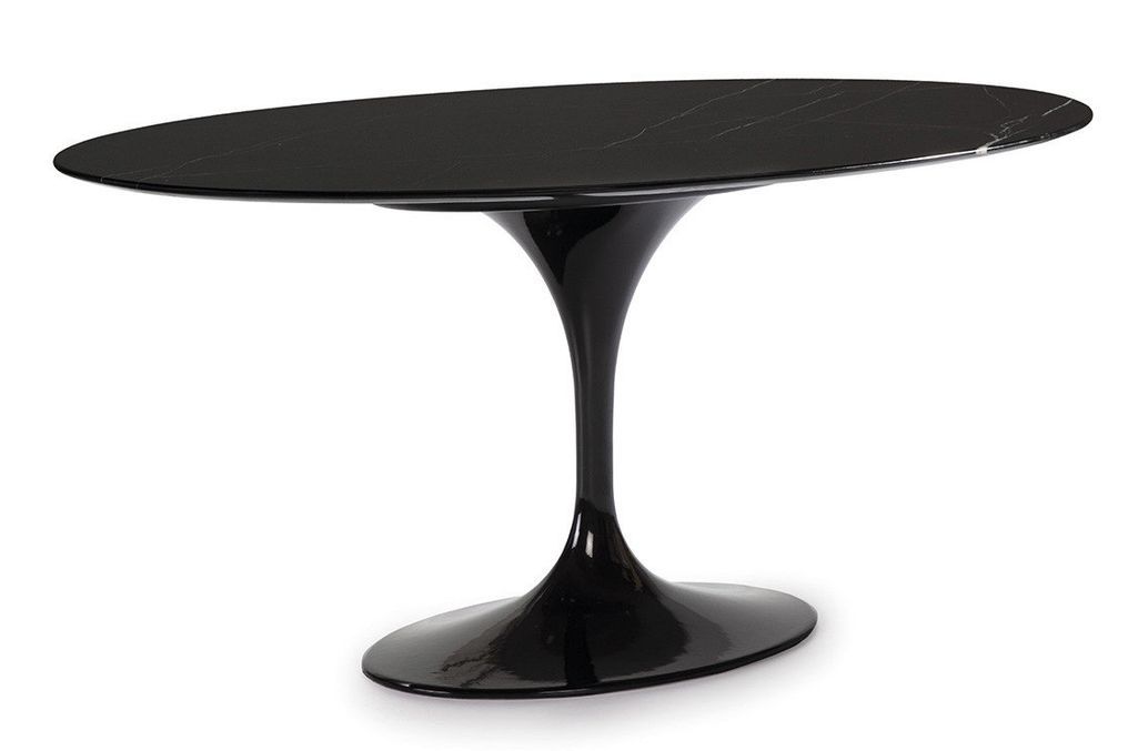 Table à manger ovale moderne marbre et pied métal noir 170 cm - Photo n°1