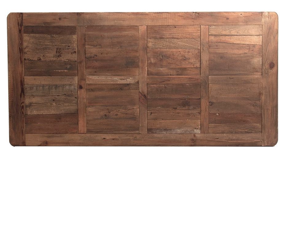 Table à manger rectangulaire industriel bois de Pin massif recyclé foncé et pieds fer noir Vinka 200 cm - Photo n°4