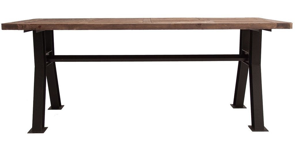Table à manger rectangulaire industriel bois de Pin massif recyclé foncé et pieds fer noir Vinka 200 cm - Photo n°2