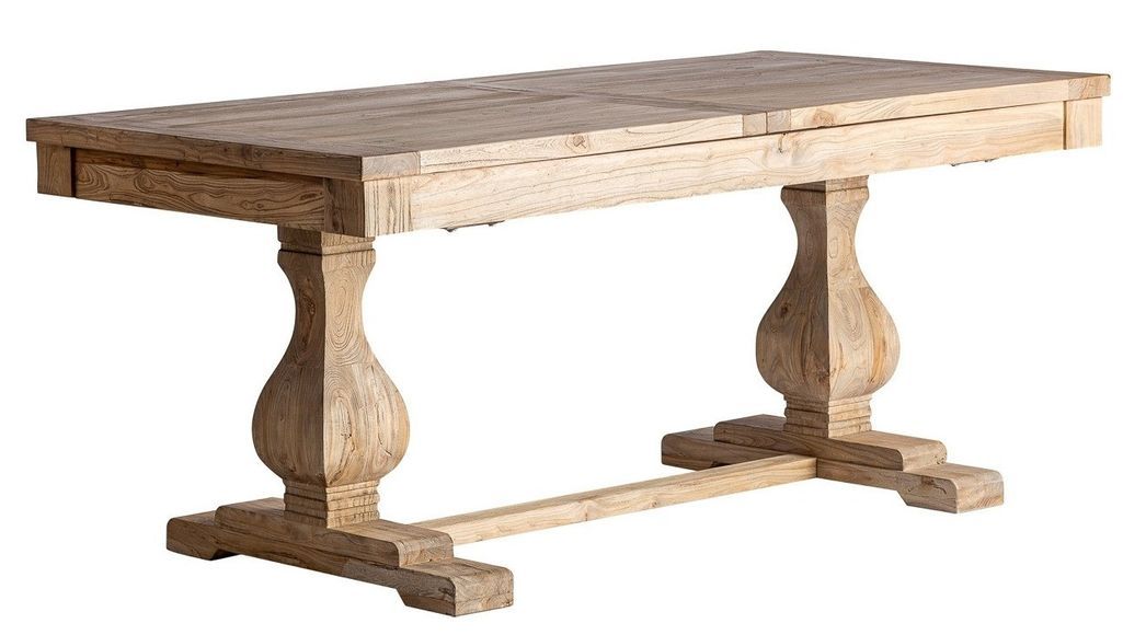 Table à manger rectangulaire à rallonge bois d'orme massif Bukila - Photo n°2