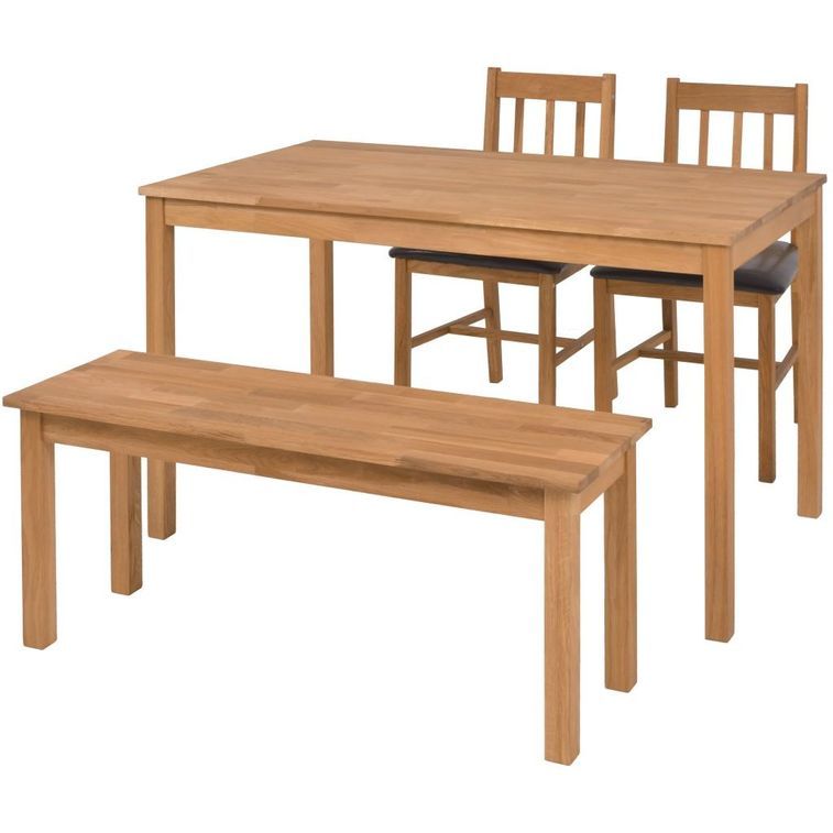 Table à manger rectangulaire avec 2 chaises et banc chêne massif Pannos - Photo n°13