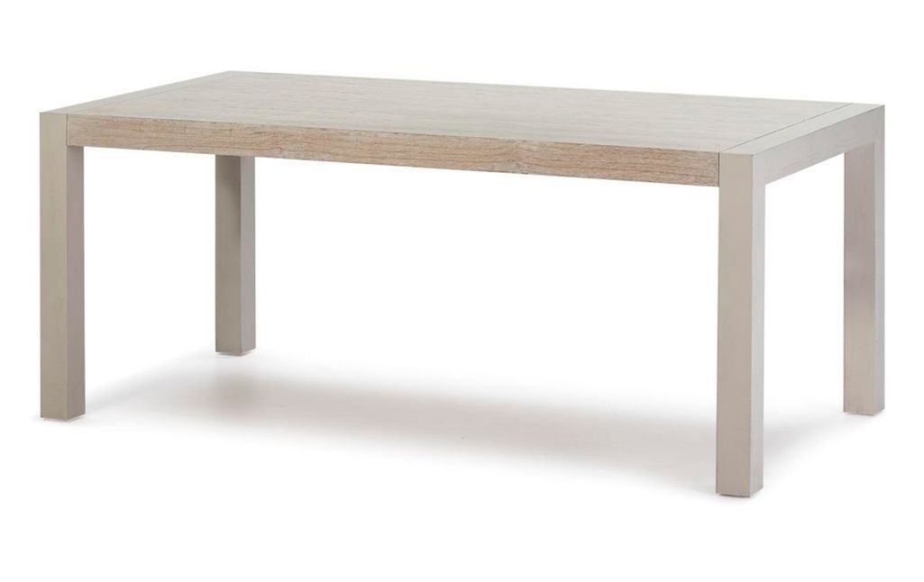 Table à manger rectangulaire bois massif peint blanc cassé Olivia - Photo n°1