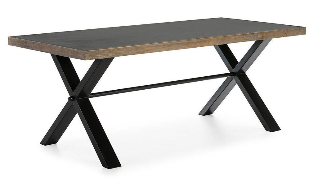 Table à manger rectangulaire ciment et pieds métal noir 200 cm - Photo n°1