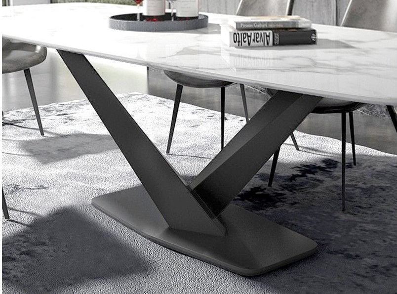 Table à manger rectangulaire effet marbre blanc et acier noir Ivania 160 cm - Photo n°6