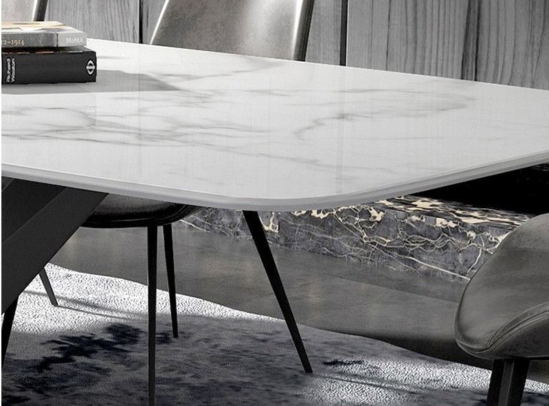 Table à manger rectangulaire effet marbre blanc et acier noir Ivania 160 cm - Photo n°7
