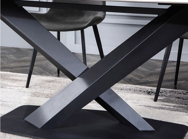 Table à manger rectangulaire effet marbre blanc et acier noir Ivania 160 cm - Photo n°9
