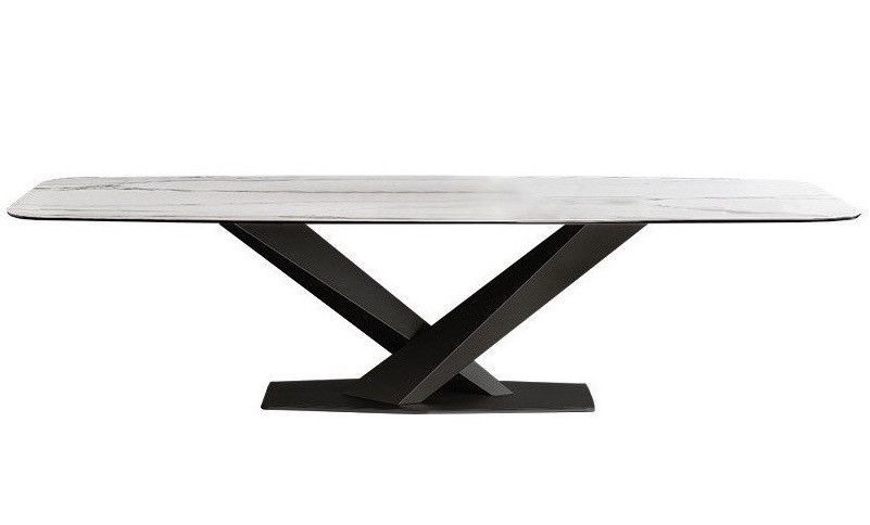 Table à manger rectangulaire effet marbre blanc et acier noir Ivania 160 cm - Photo n°2