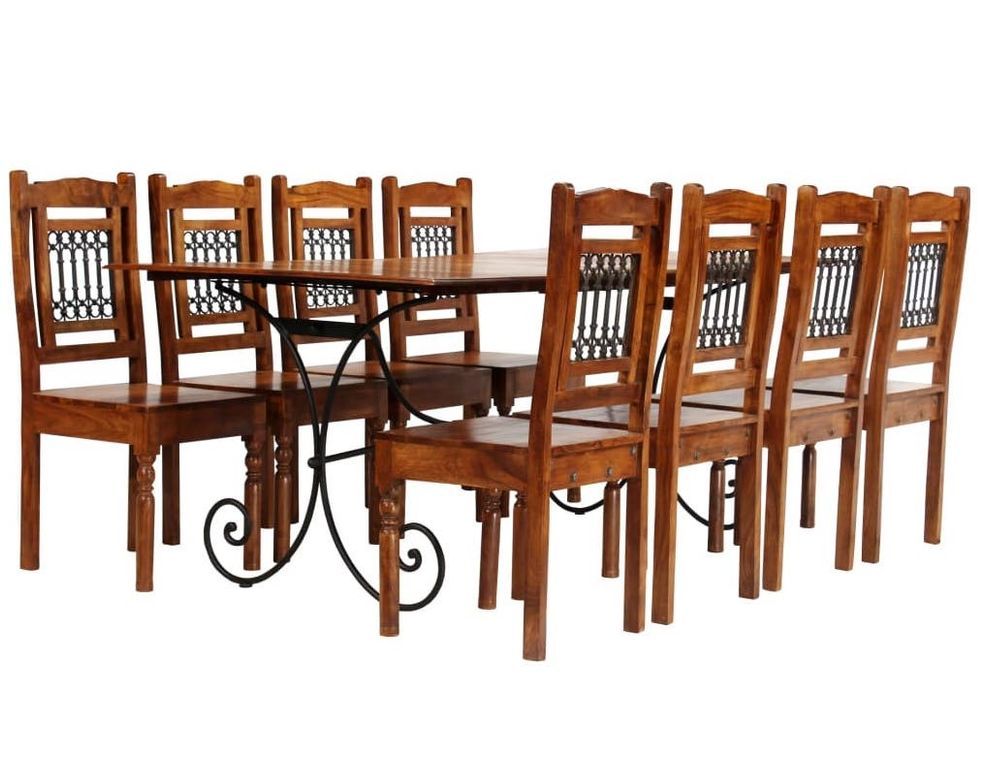 Table à manger rectangulaire et 8 chaises bois d'acacia Lavina - Photo n°1