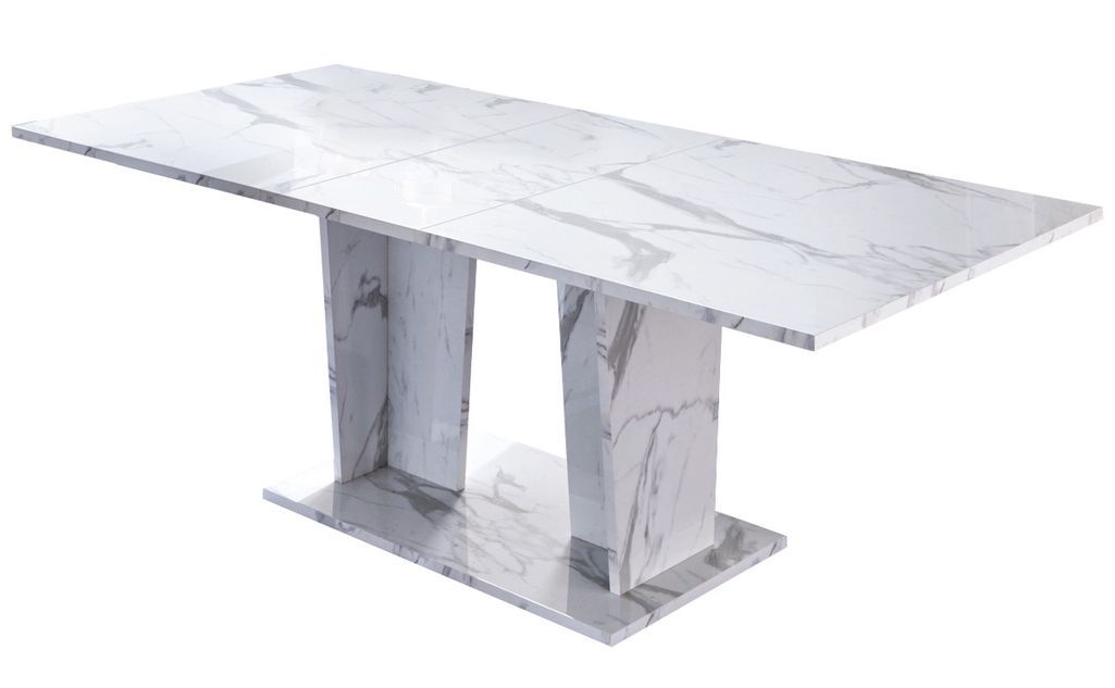 Table à manger rectangulaire extensible bois blanc effet marbre vernis Botela 180 à 225 cm - Photo n°1