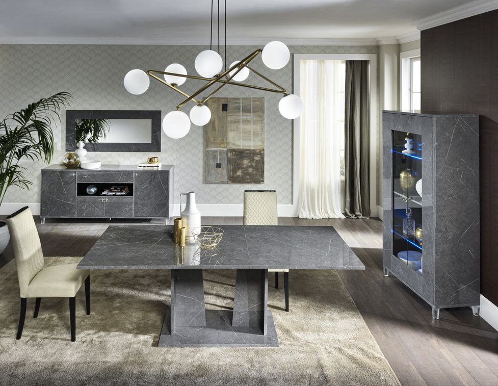 Table à manger rectangulaire extensible bois gris effet marbre vernis Botela 180 à 225 cm - Photo n°4