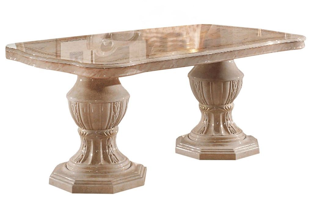 Table à manger rectangulaire extensible bois vernis laqué brillant beige et onyx effet marbré Lesly 185 à 230 cm - Photo n°1