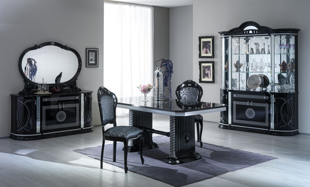 Table à manger rectangulaire extensible bois vernis laqué brillant noir et gris Vinza 185 à 230 cm - Photo n°3