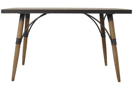 Table à manger rectangulaire industriel pin massif clair et métal noir Penky - Photo n°1