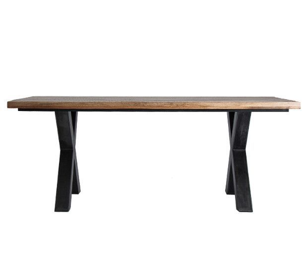 Table à manger rectangulaire manguier massif clair et pieds métal noir Munky - Photo n°1