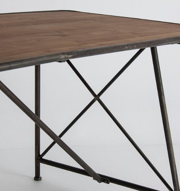 Table à manger rectangulaire orme massif foncé et métal noir Kira - Photo n°3