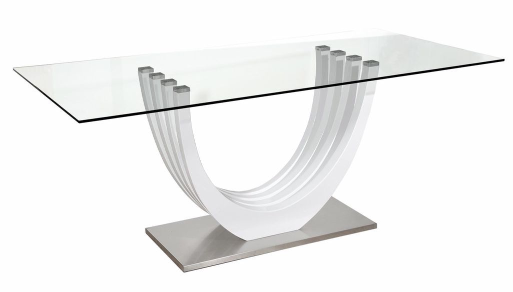 Table à manger rectangulaire verre et bois laqué blanc Minio 180 cm - Photo n°1