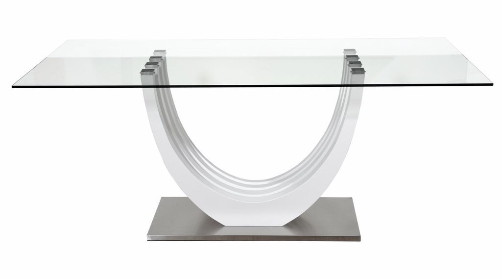 Table à manger rectangulaire verre et bois laqué blanc Minio 180 cm - Photo n°3