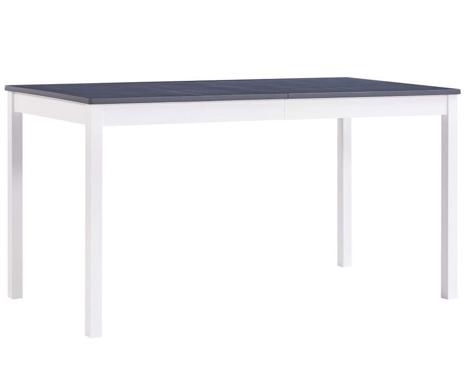 Table à manger rectangulaire pin massif blanc et gris Sadou 140 cm - Photo n°1