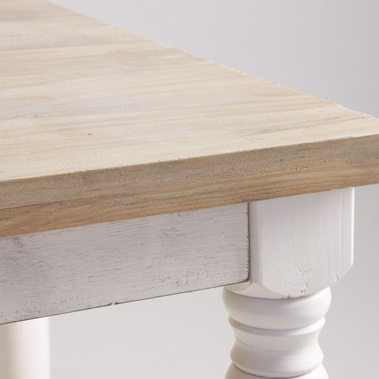 Table à manger rectangulaire pin massif clair et blanc Echo - Photo n°3