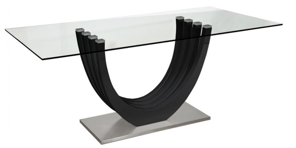 Table à manger rectangulaire verre et bois laqué noir Ora - Photo n°1