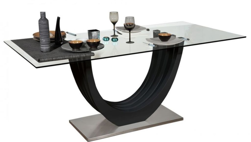Table à manger rectangulaire verre et bois laqué noir Ora - Photo n°2