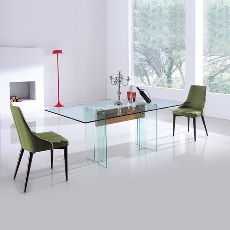 Table à manger rectangulaire verre et bois Verwood - Photo n°1