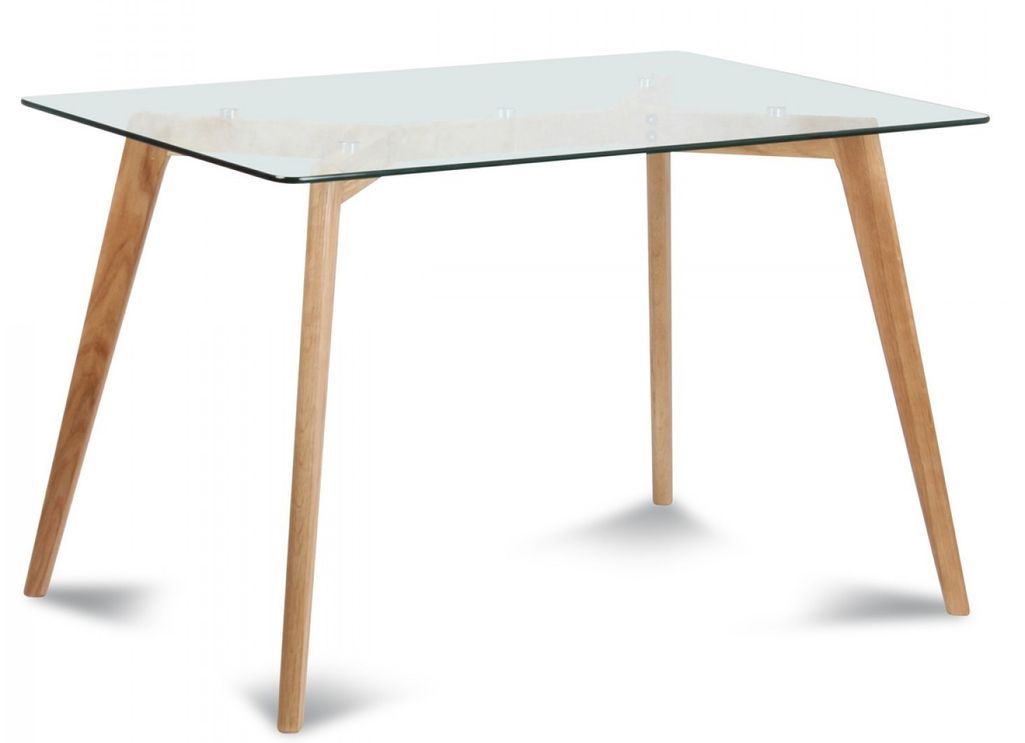 Table à manger rectangulaire verre et pieds bois clair Fiori - Photo n°1