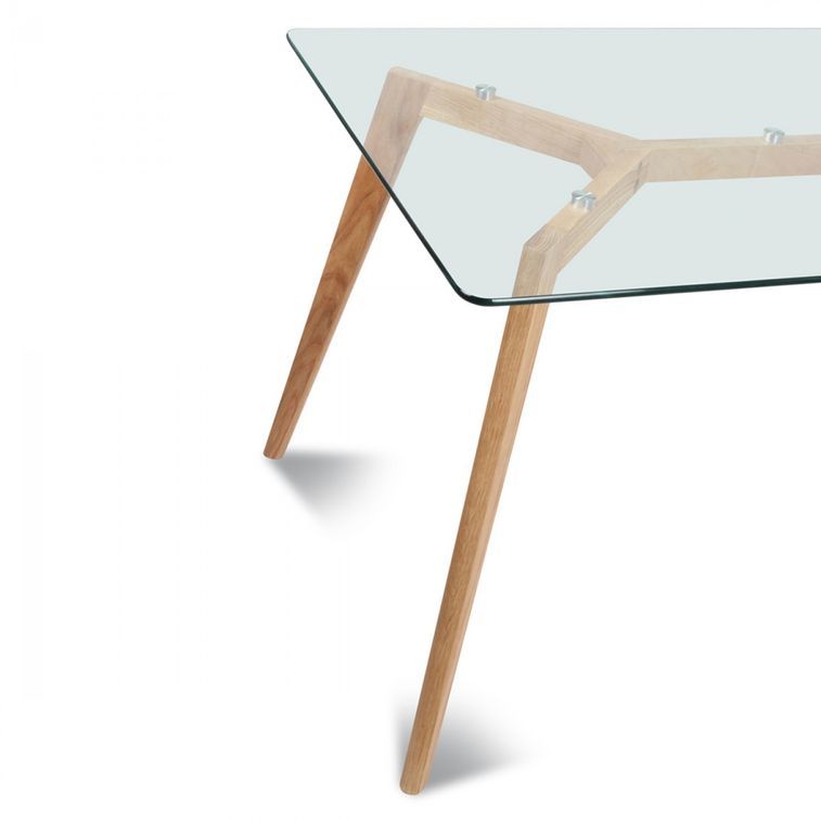 Table à manger rectangulaire verre et pieds bois clair Fiori - Photo n°5