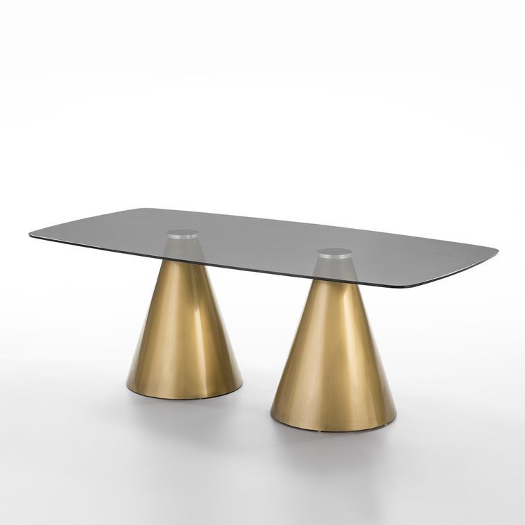 Table à manger rectangulaire verre gris et métal doré Alex - Photo n°1
