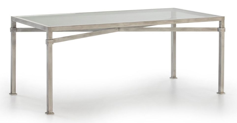Table à manger rectangulaire verre trempé et métal blanc Lighty - Photo n°1