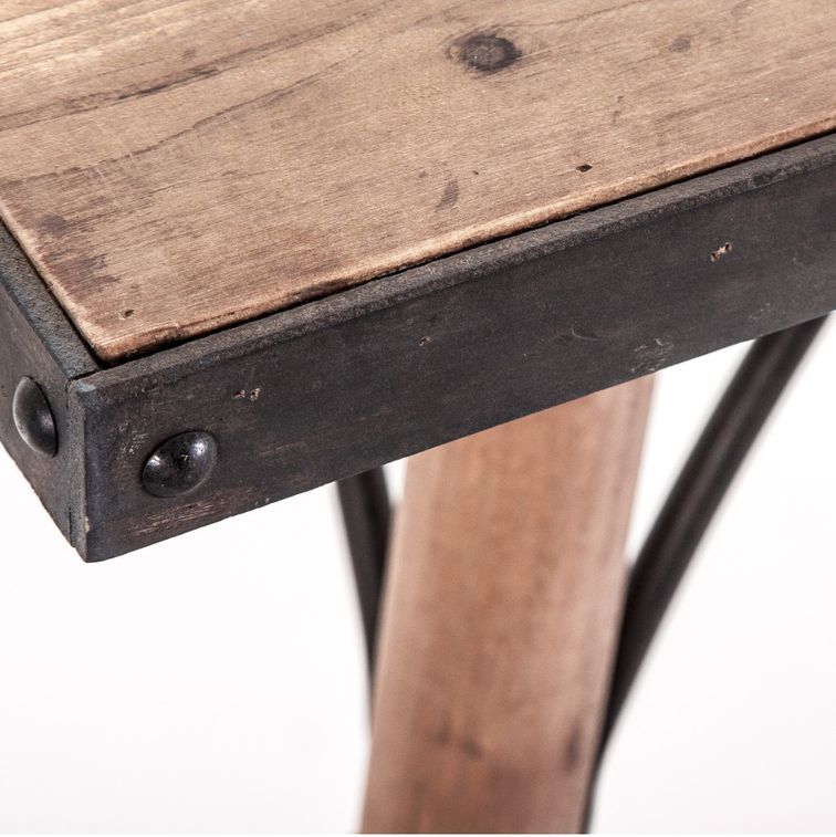 Table à manger rectangulaire vintage pin massif clair et fer noir Penky - Photo n°3