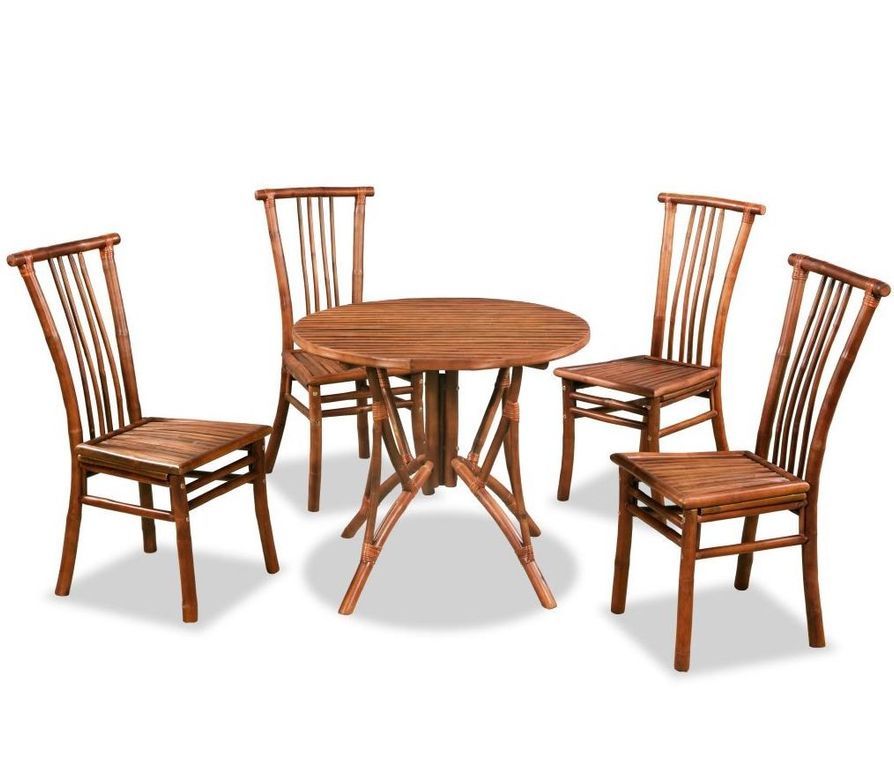 Table à manger ronde avec 4 chaises bambou Kina - Photo n°1